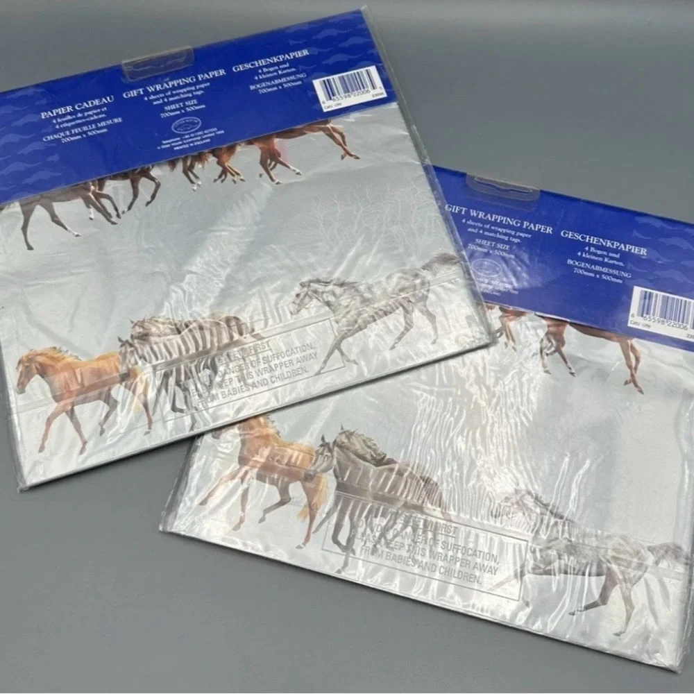 2 Packs Otter House Christmas Wrapping Paper Gift Winter Horse Metallic NOS 1998